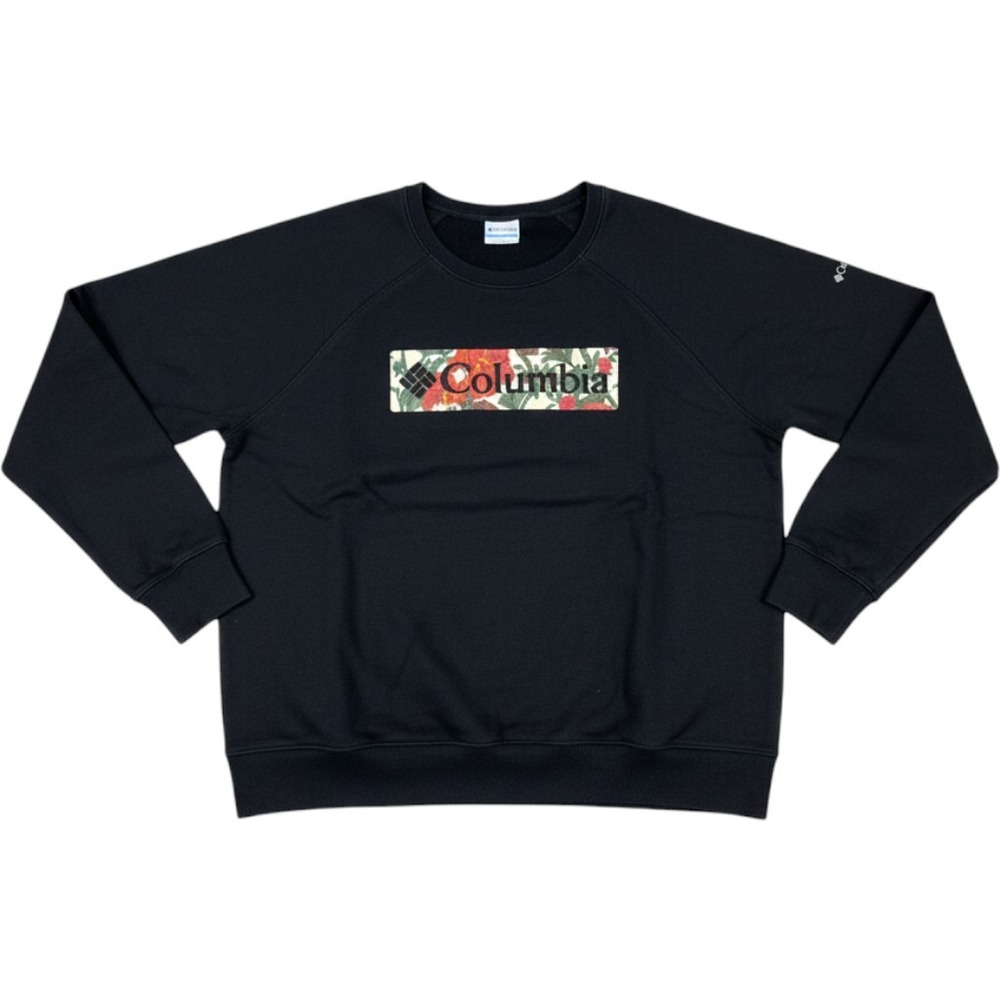 Columbia Floral Box Logo Sweatshirt Crewneck Black Large Cotton Blend Womens